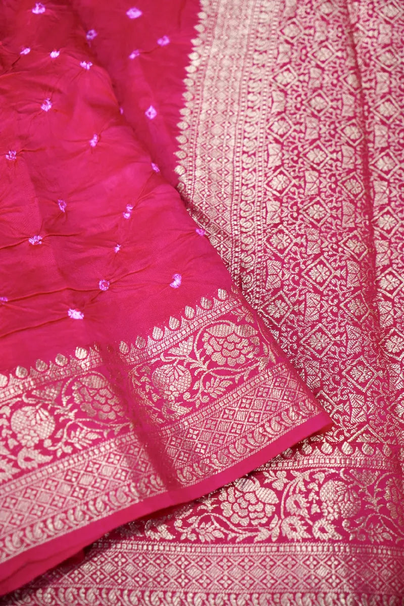 PINK COLOR GAJJI SILK BANDHANI SAREE