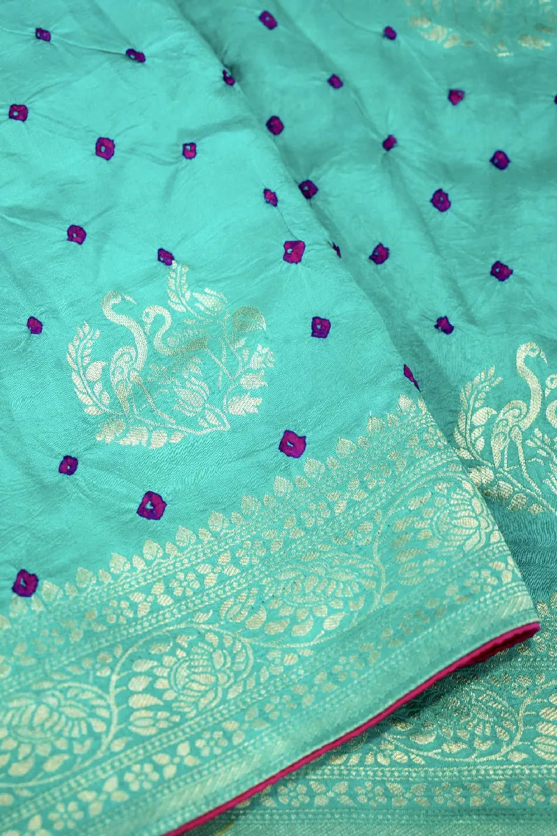 CEYAN COLOR GAJJI SILK BANDHANI SAREE