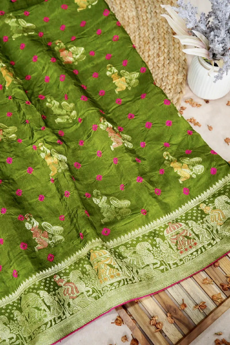 TEAL BLUE COLOR GAJJI SILK BANDHANI SAREE