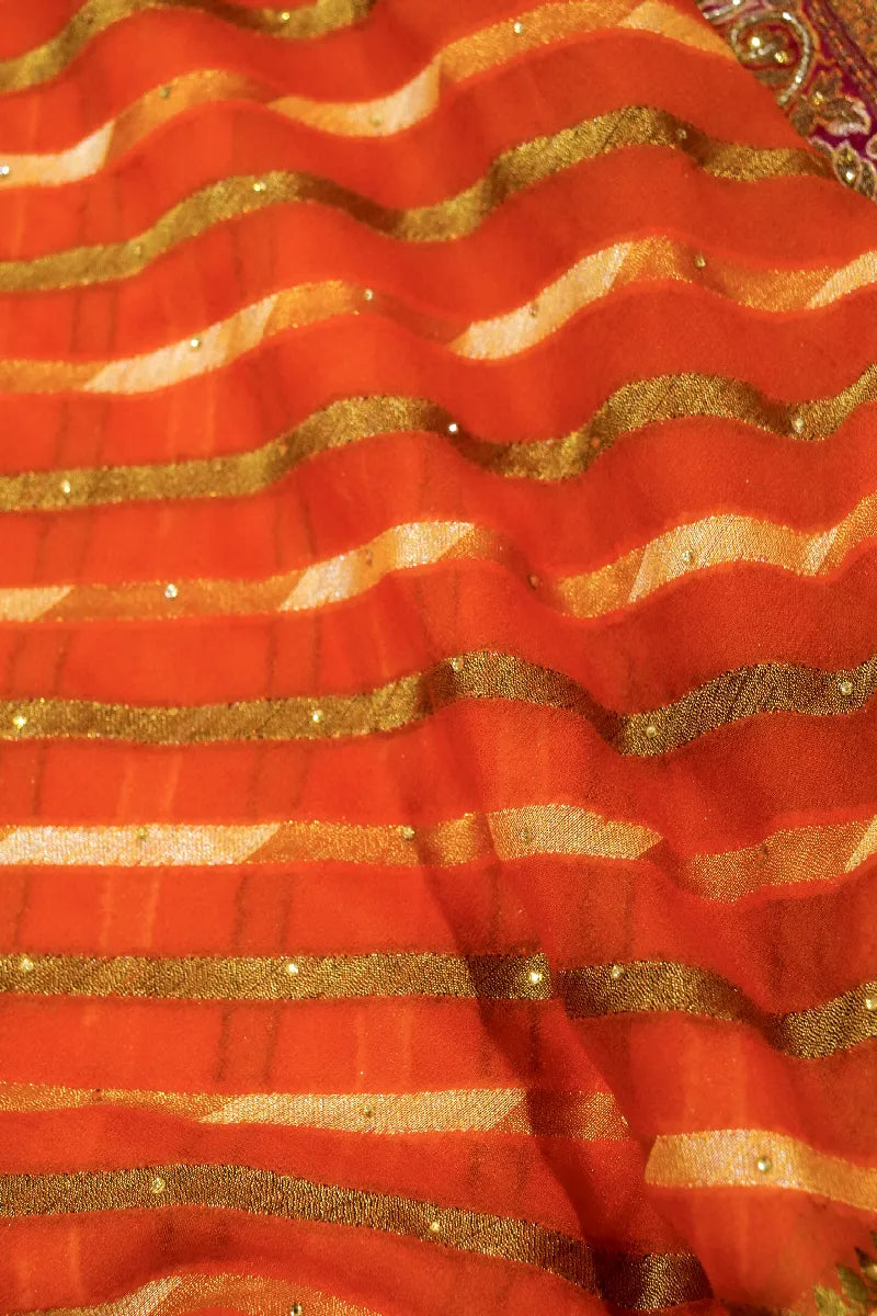 ORANGE WITH PINK COLOR KHADDI GEORGETTE SAREE