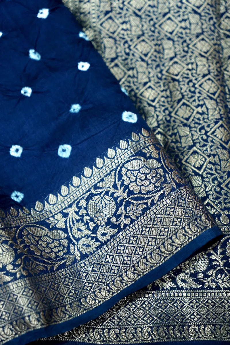 TEAL BLUE COLOR GAJJI SILK BANDHANI SAREE