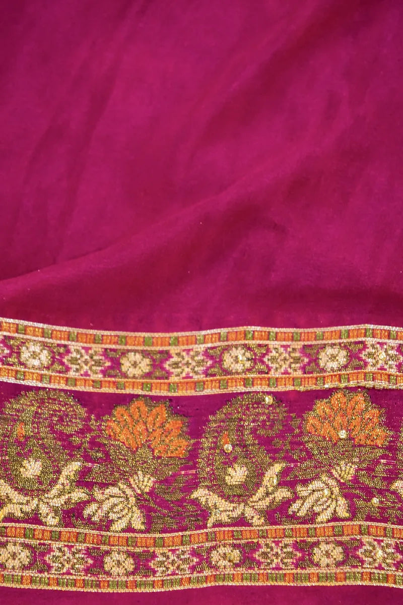 GREEN WITH PINK COLOR KHADDI GEORGETTE SAREE