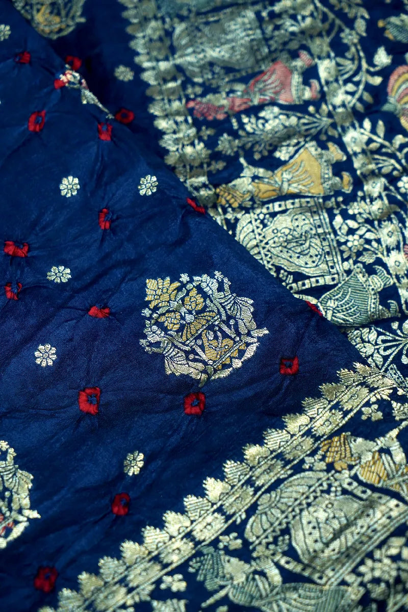 TEAL BLUE COLOR GAJJI SILK BANDHANI SAREE