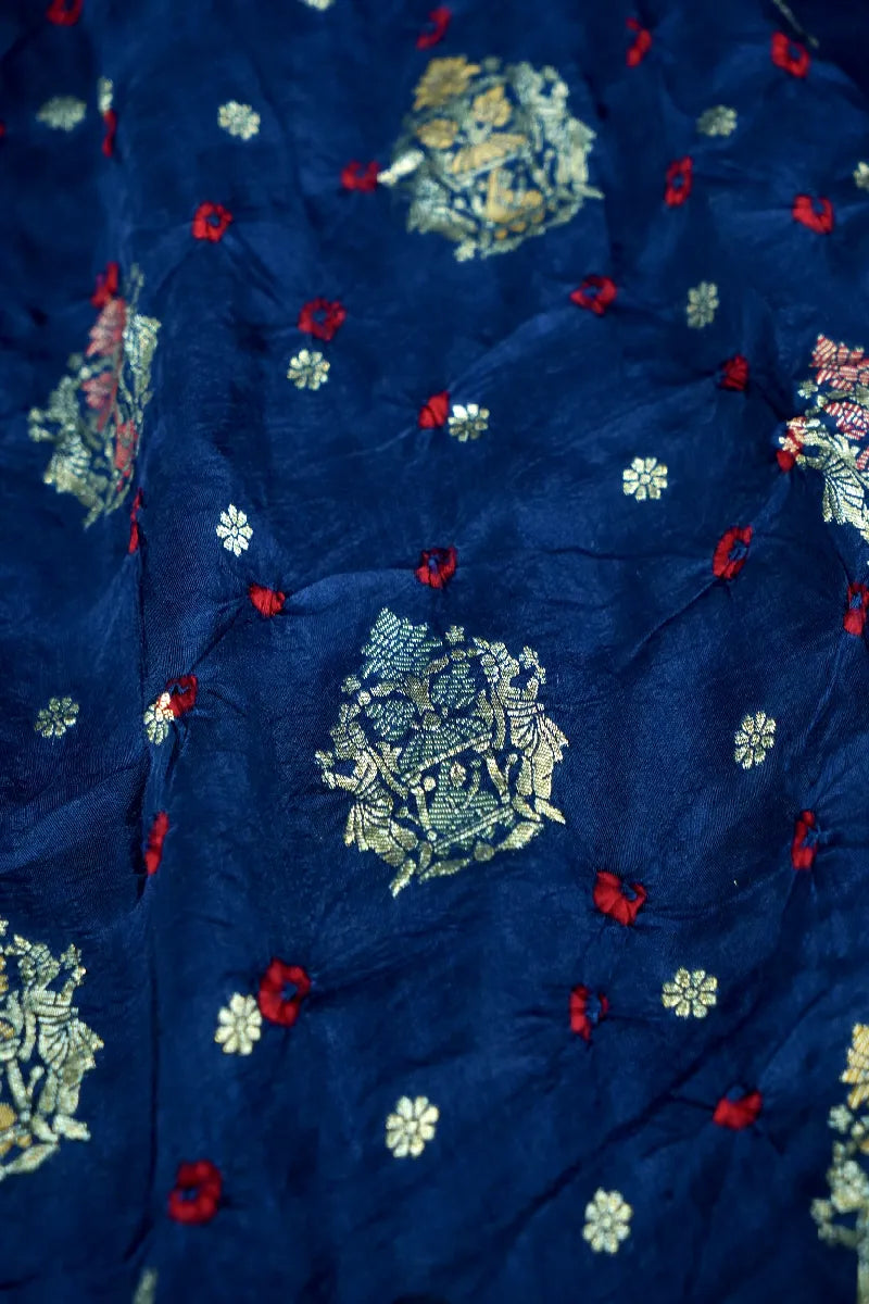 TEAL BLUE COLOR GAJJI SILK BANDHANI SAREE