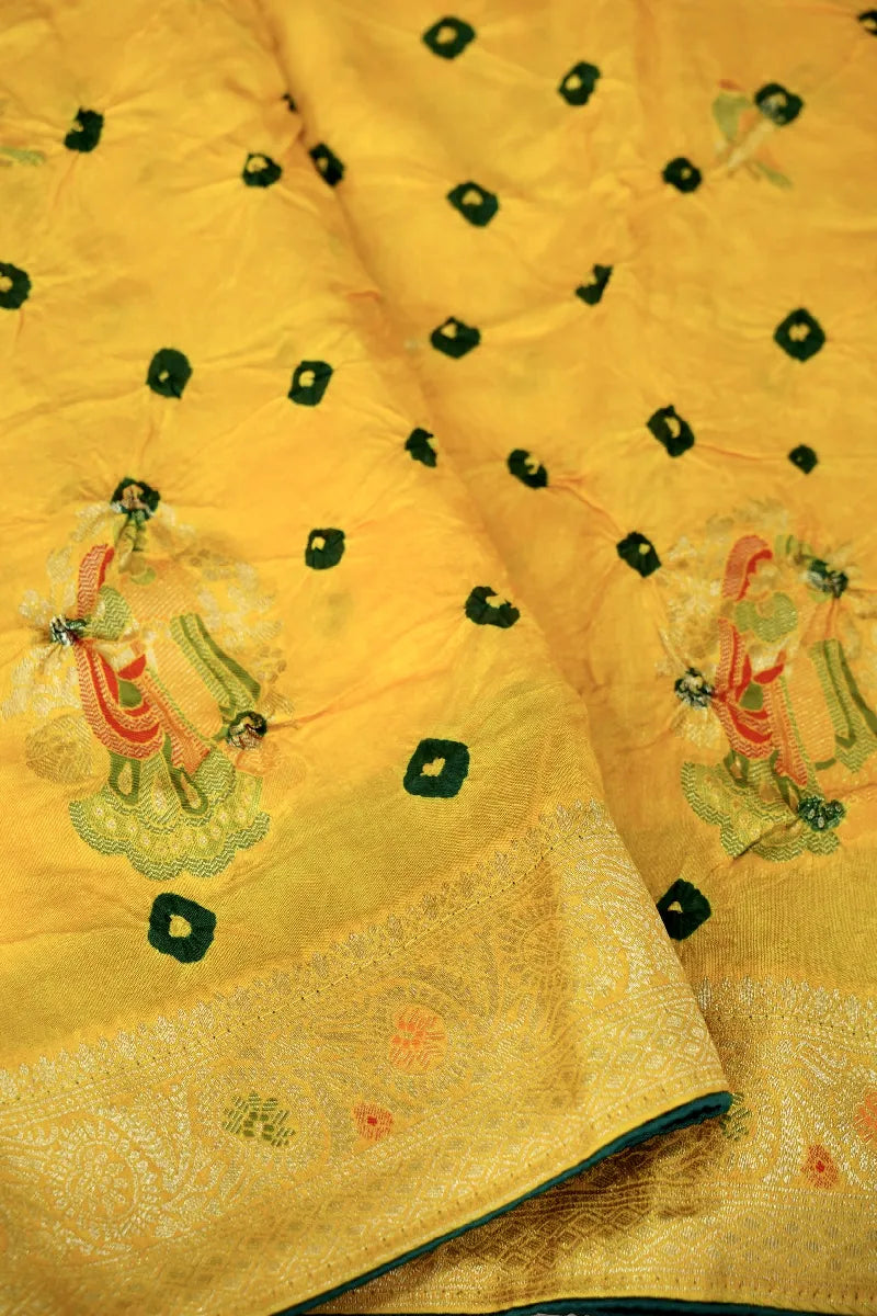TEAL BLUE COLOR GAJJI SILK BANDHANI SAREE