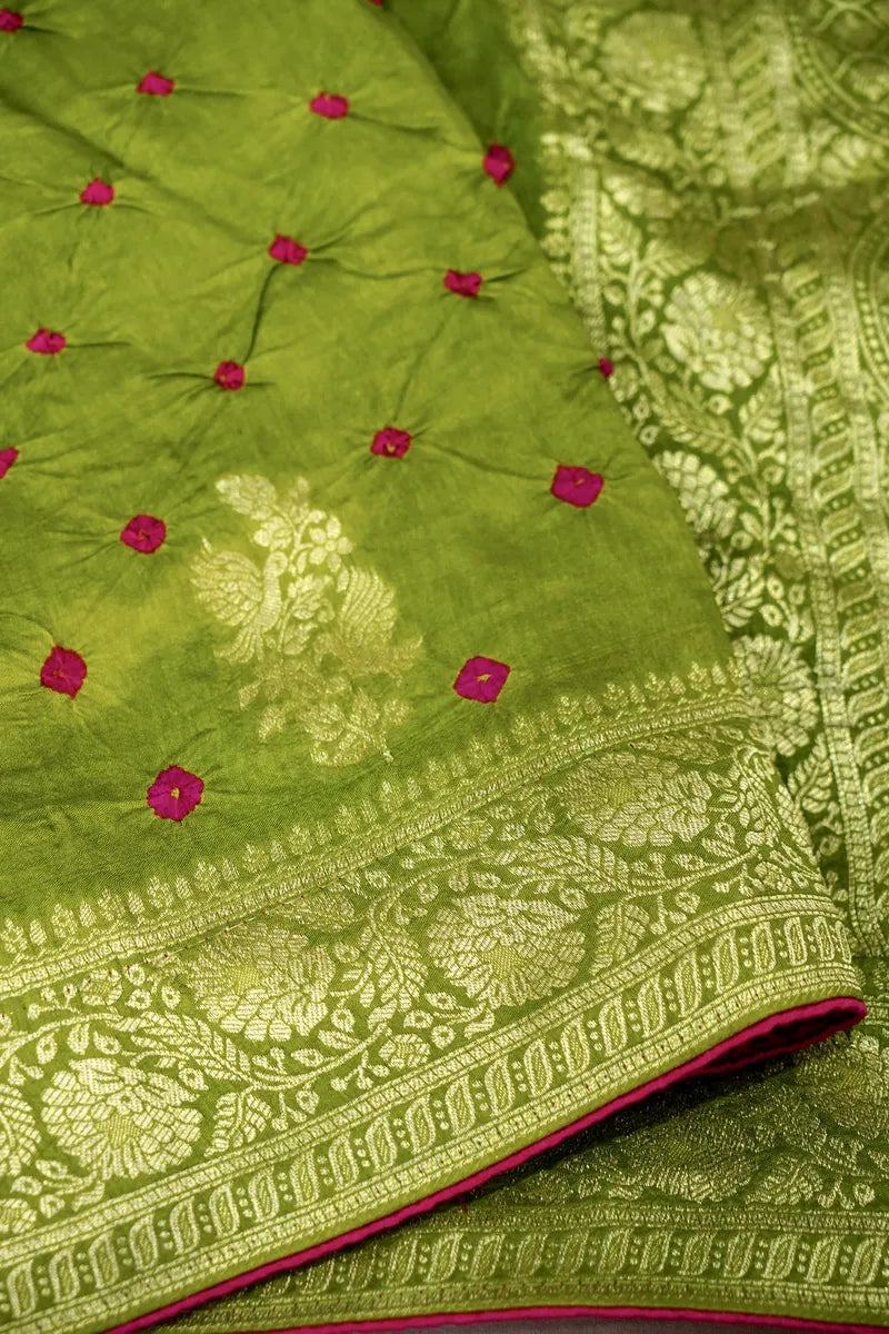 TEAL BLUE COLOR GAJJI SILK BANDHANI SAREE