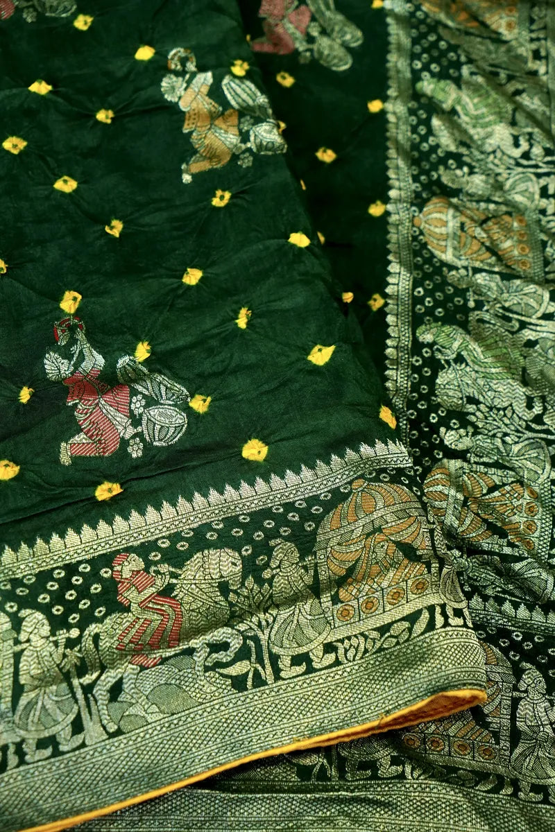 TEAL BLUE COLOR GAJJI SILK BANDHANI SAREE