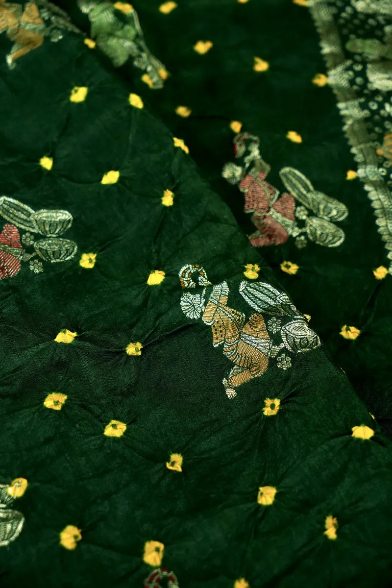 TEAL BLUE COLOR GAJJI SILK BANDHANI SAREE