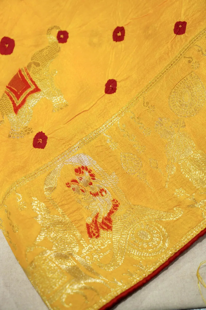 TEAL BLUE COLOR GAJJI SILK BANDHANI SAREE