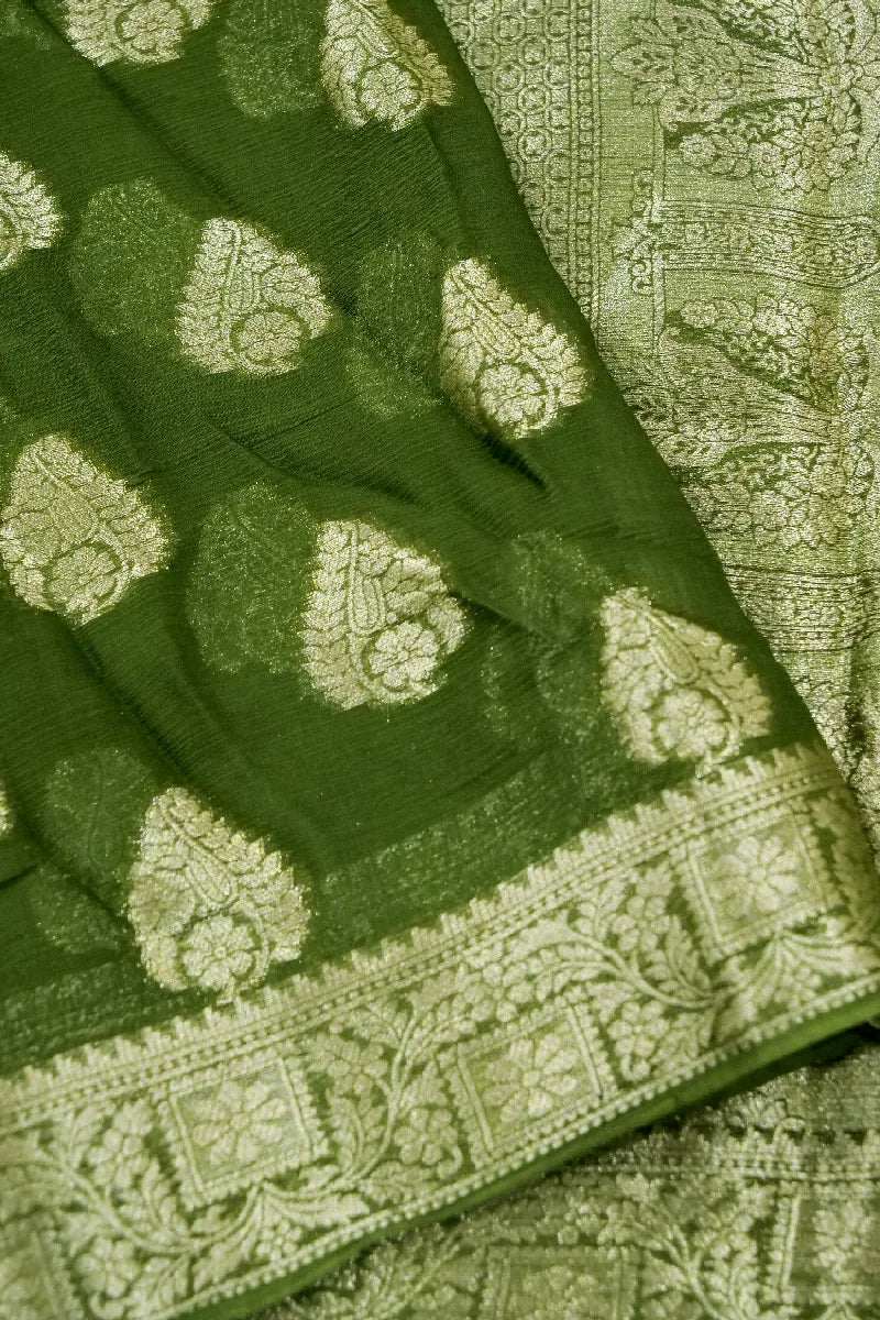 MEHENDI GREEN COLOR CHIFFON SAREE