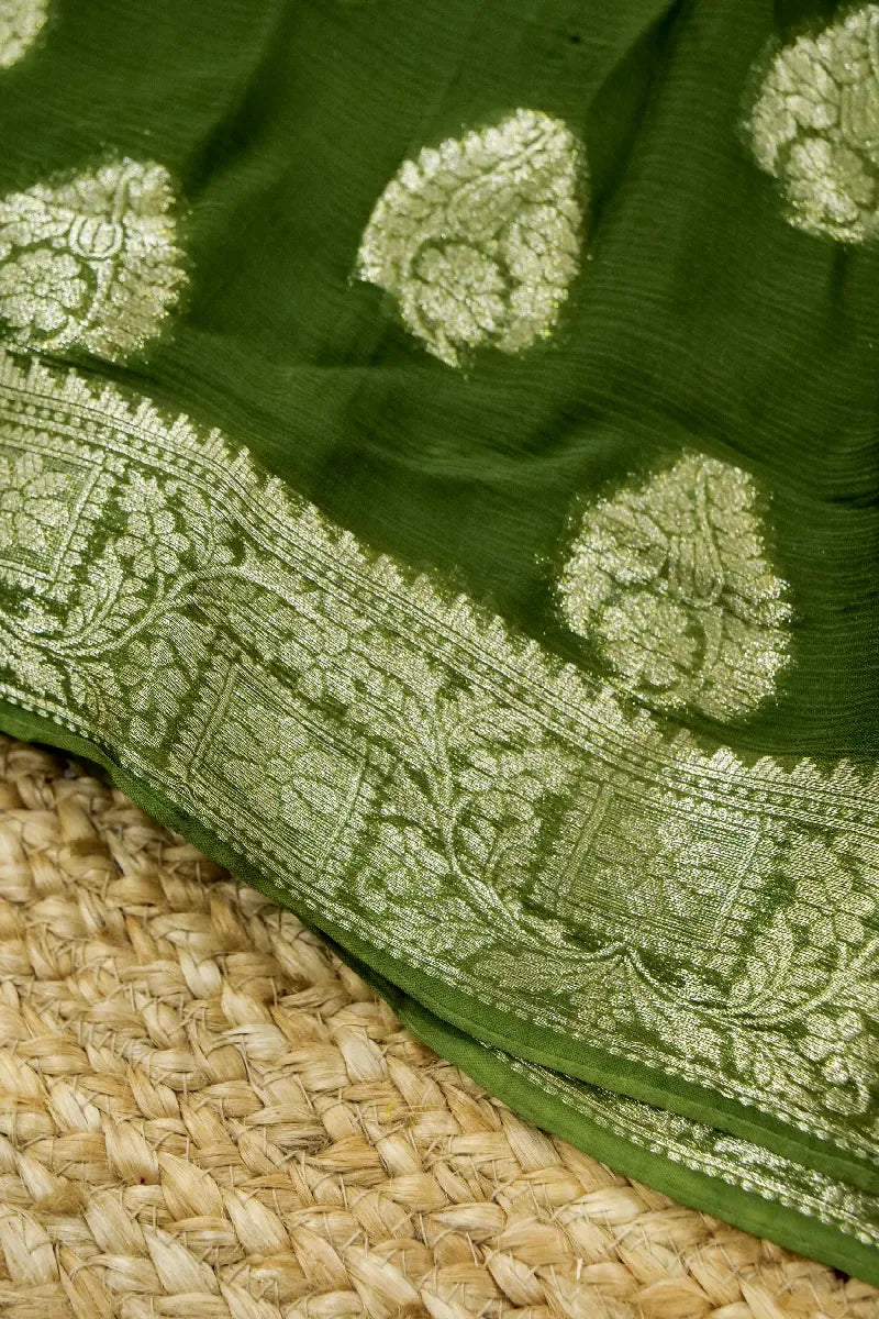 MEHENDI GREEN COLOR CHIFFON SAREE