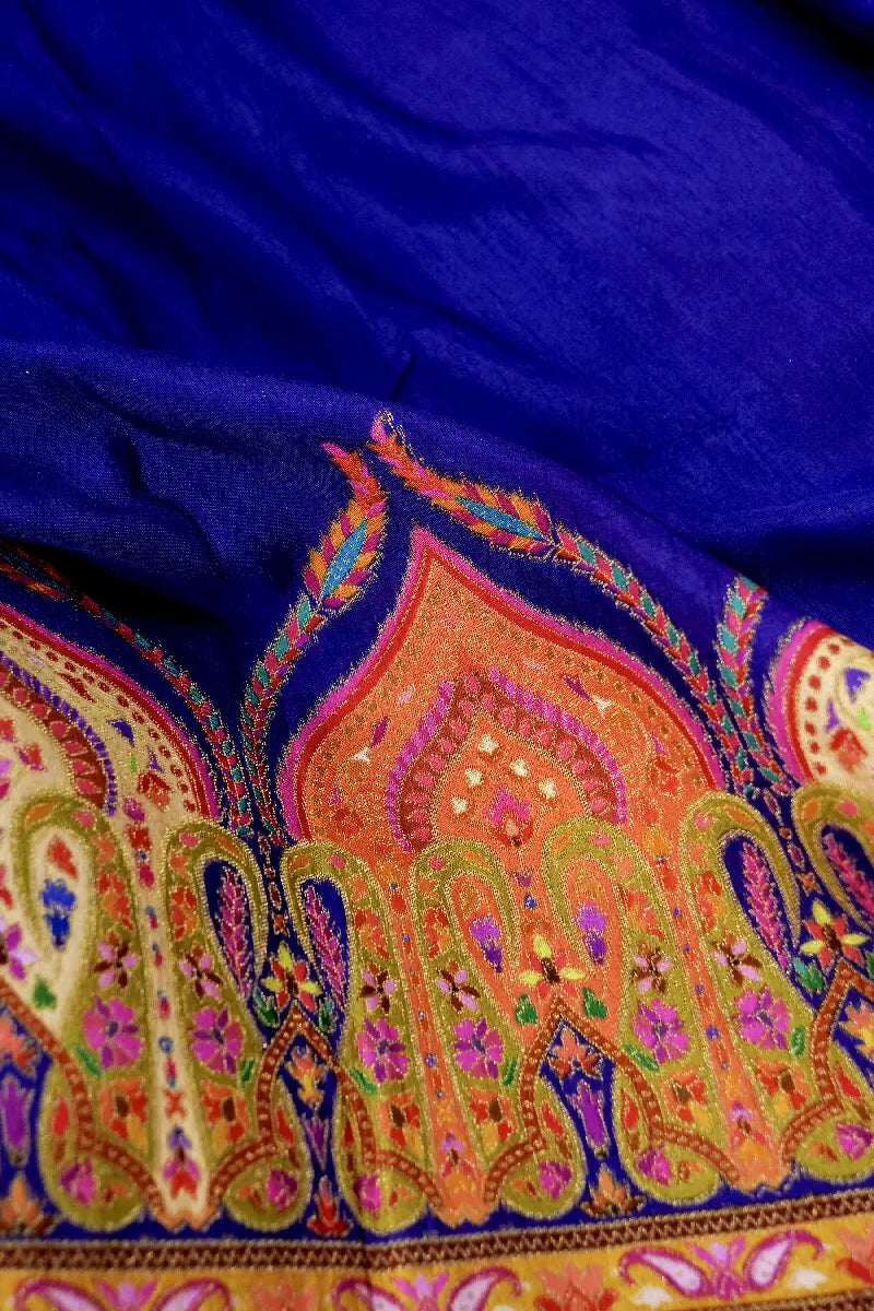 BLUE COLOR CREPE SILK PASHMINA SAREE