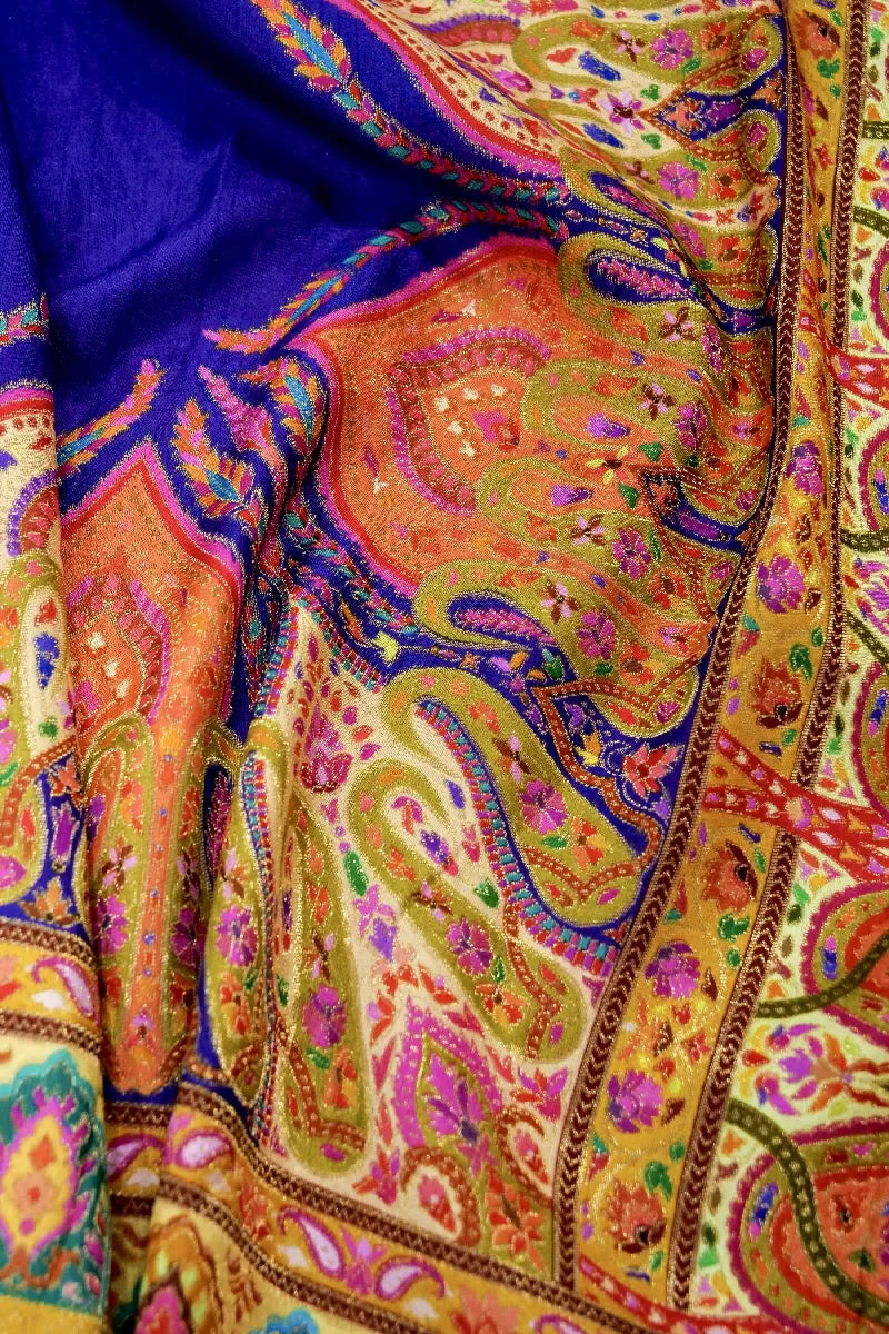 BLUE COLOR CREPE SILK PASHMINA SAREE