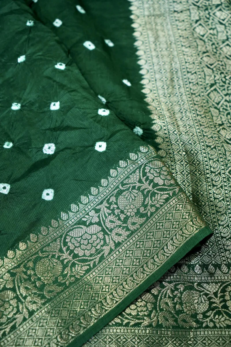 TEAL BLUE COLOR GAJJI SILK BANDHANI SAREE