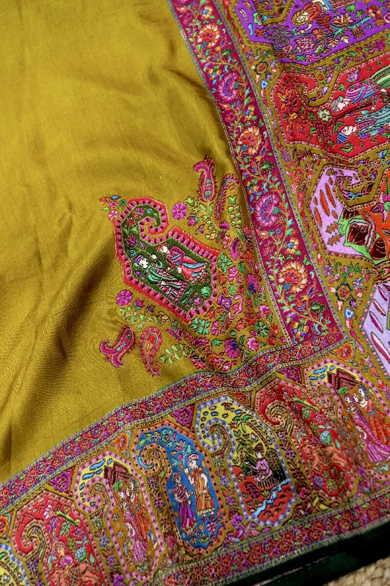 MUSTARD YELLOW COLOR CREPE SILK PASHMINA SAREE
