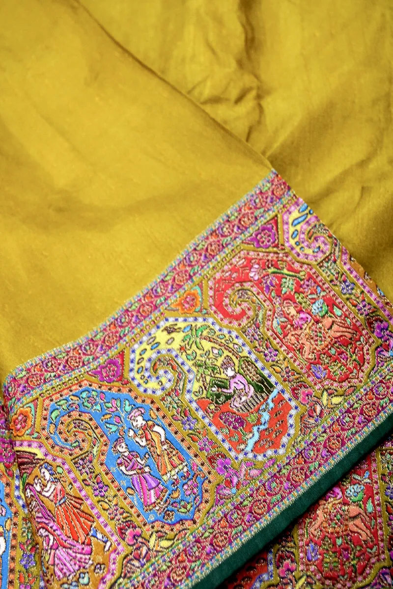 MUSTARD YELLOW COLOR CREPE SILK PASHMINA SAREE