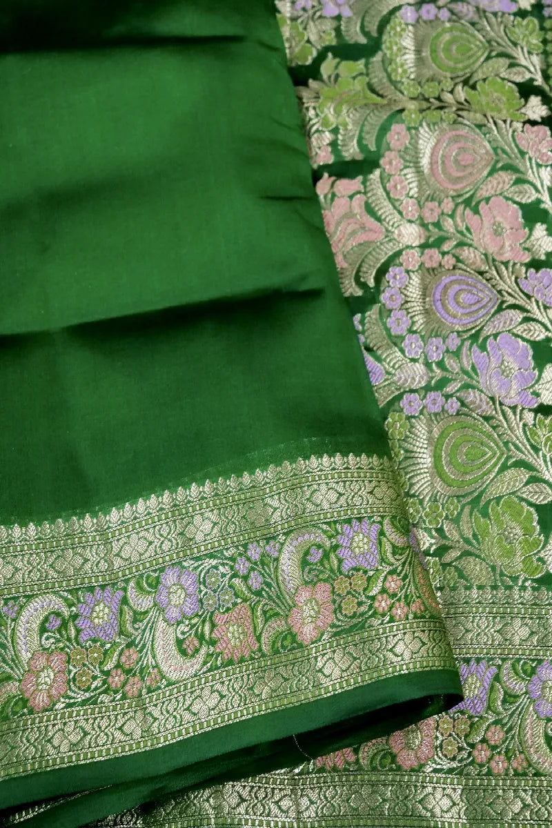 DARK GREEN COLOR PURE DUPIAN SILK SAREE