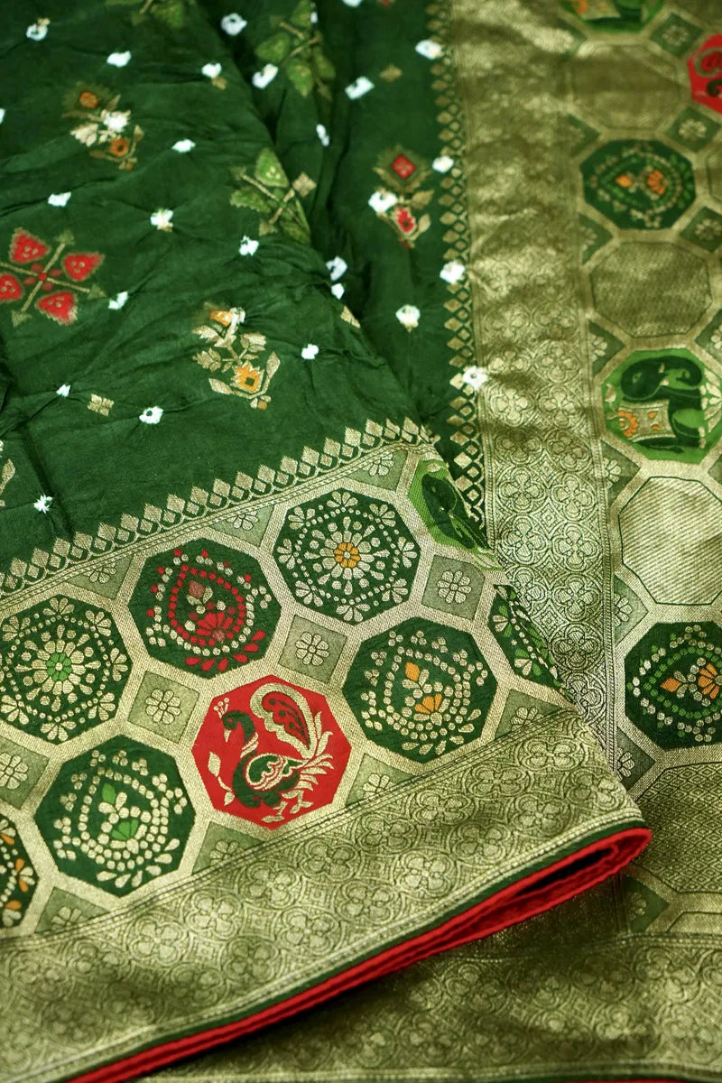 TEAL BLUE COLOR GAJJI SILK BANDHANI SAREE