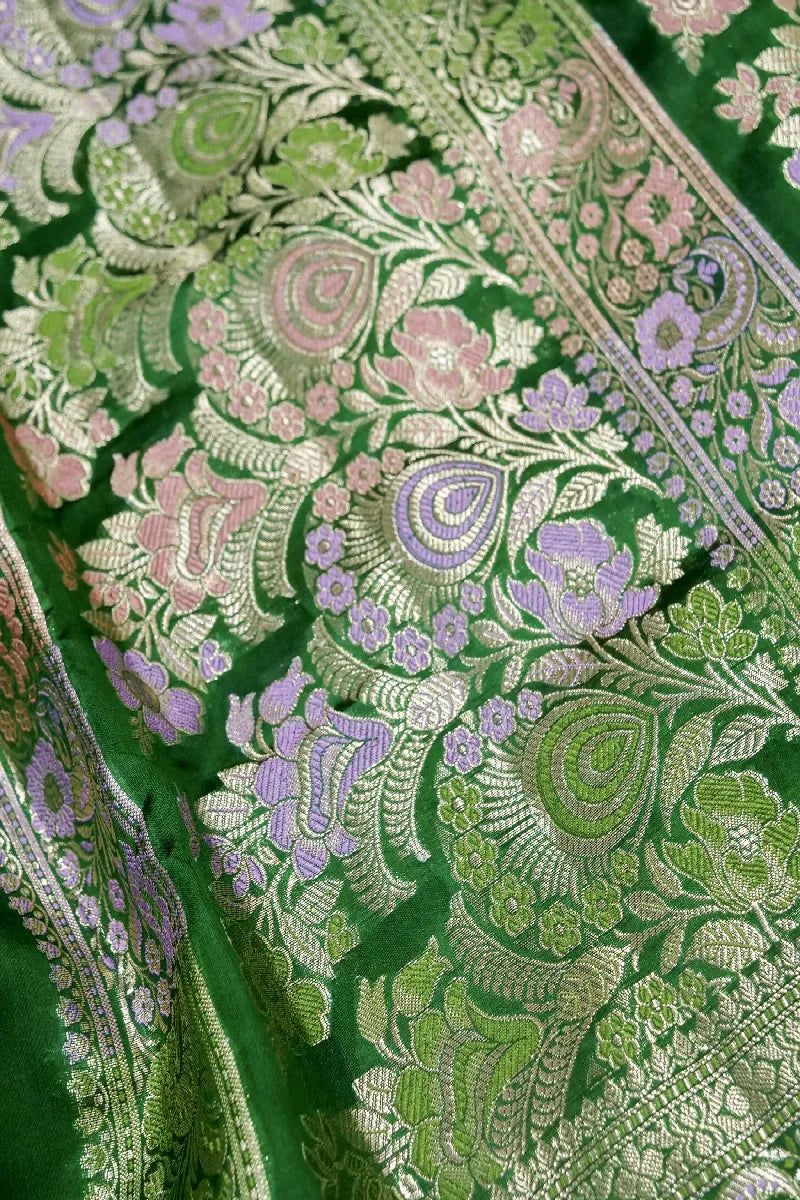 DARK GREEN COLOR PURE DUPIAN SILK SAREE