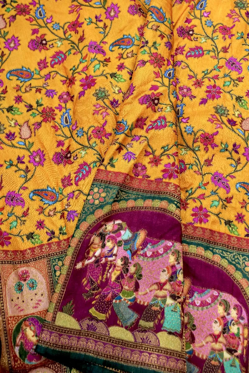 MUSTARD YELLOW COLOR CREPE SILK PASHMINA SAREE