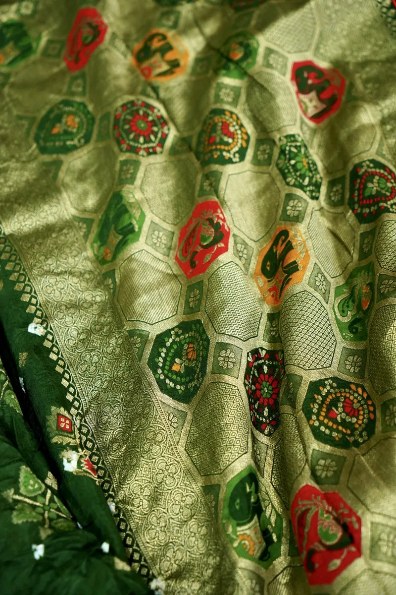 TEAL BLUE COLOR GAJJI SILK BANDHANI SAREE