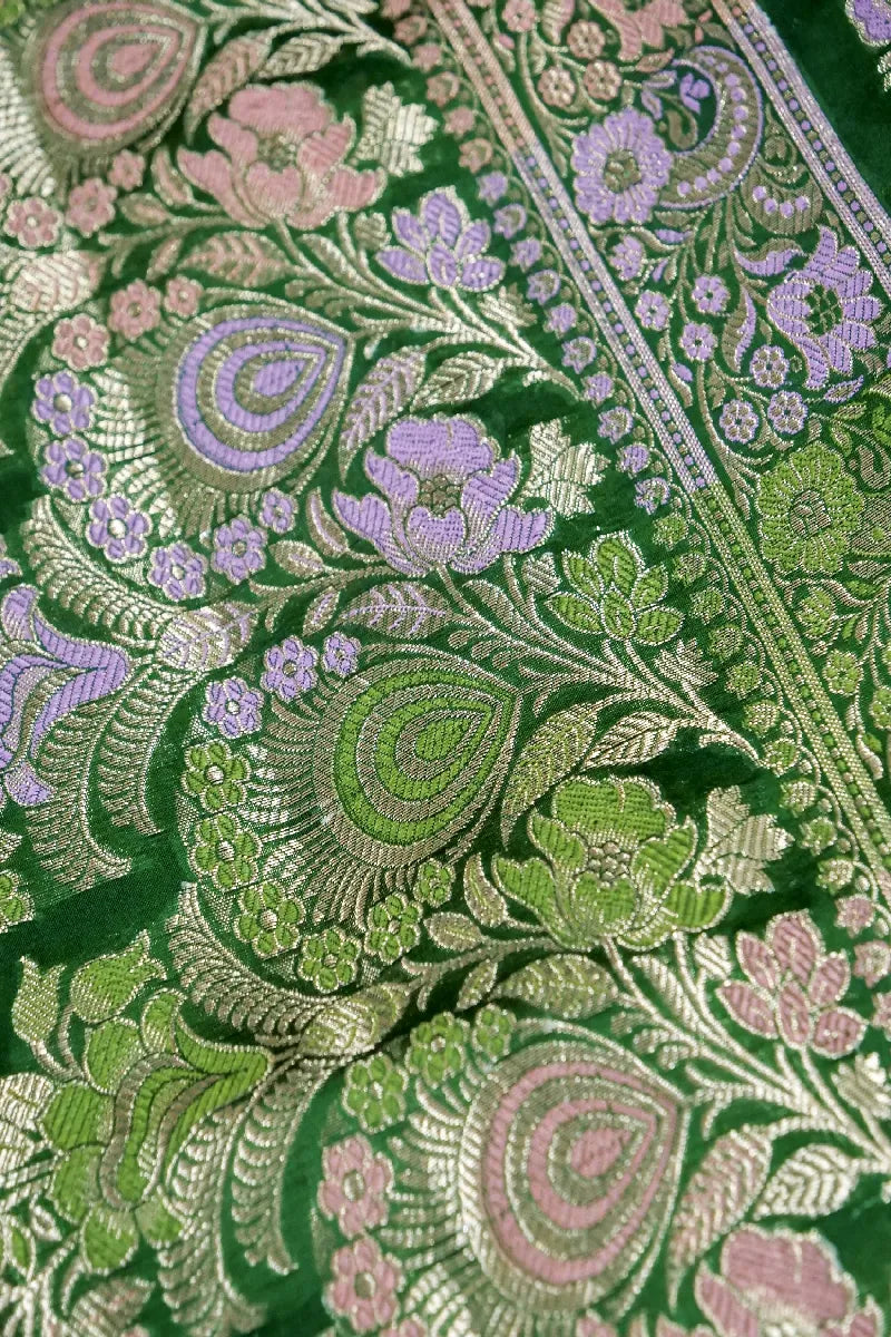 DARK GREEN COLOR PURE DUPIAN SILK SAREE