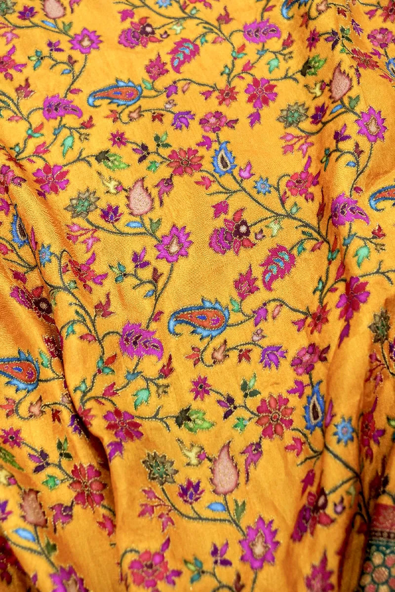 MUSTARD YELLOW COLOR CREPE SILK PASHMINA SAREE