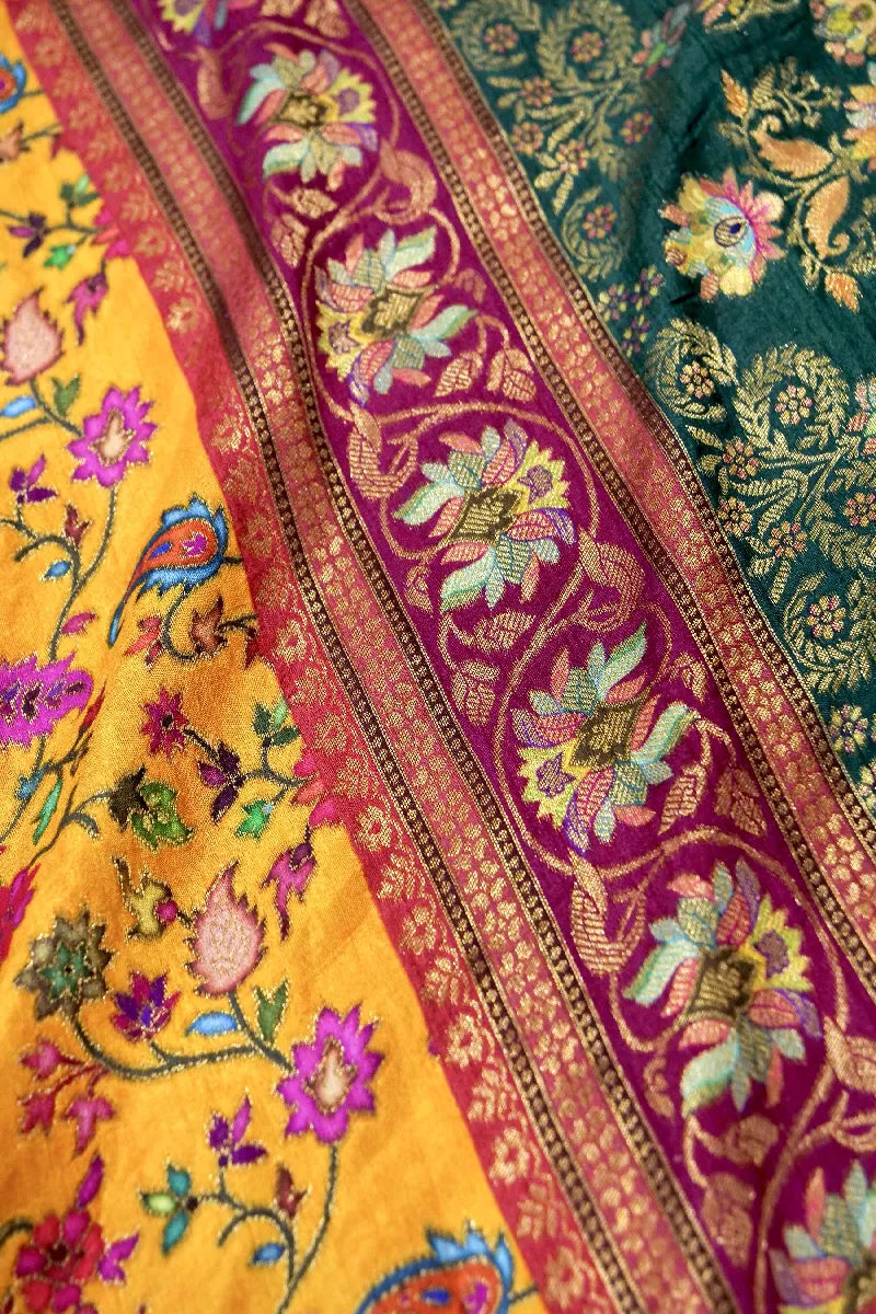 MUSTARD YELLOW COLOR CREPE SILK PASHMINA SAREE