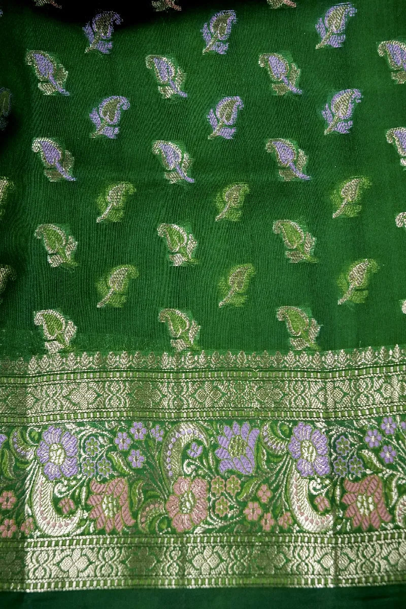 DARK GREEN COLOR PURE DUPIAN SILK SAREE