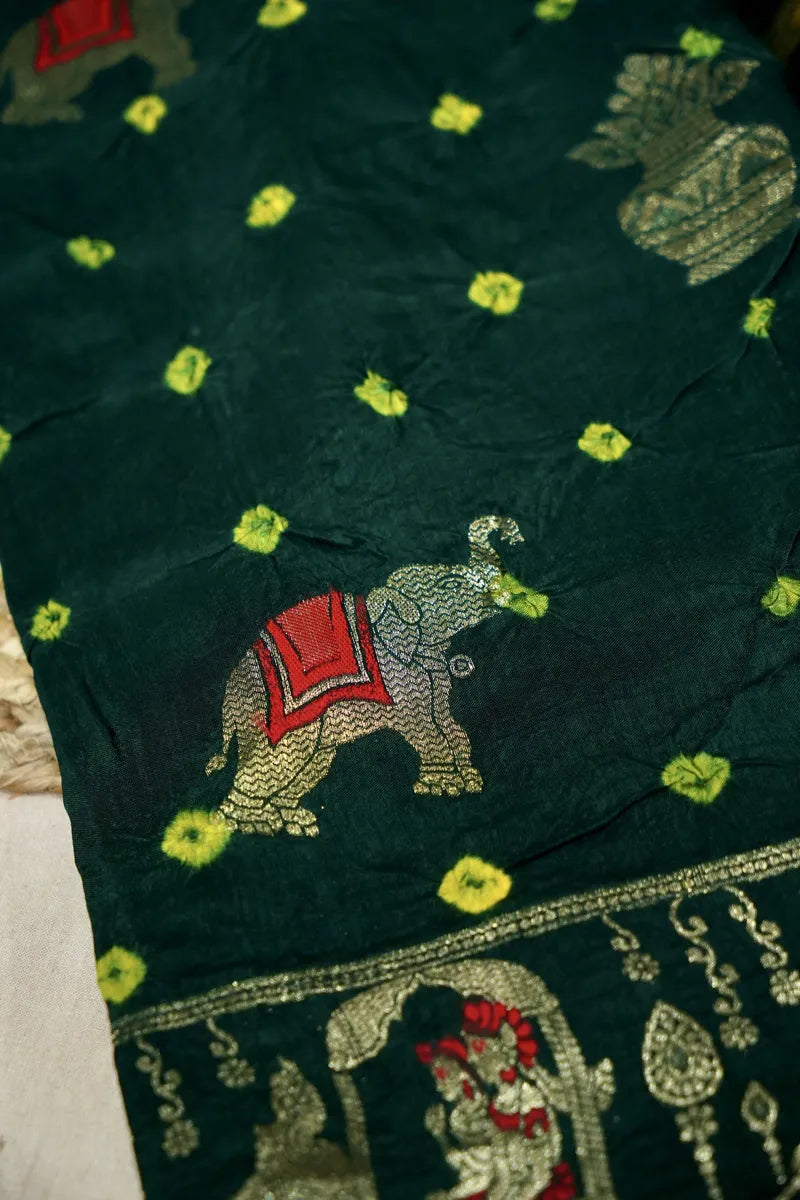 TEAL BLUE COLOR GAJJI SILK BANDHANI SAREE