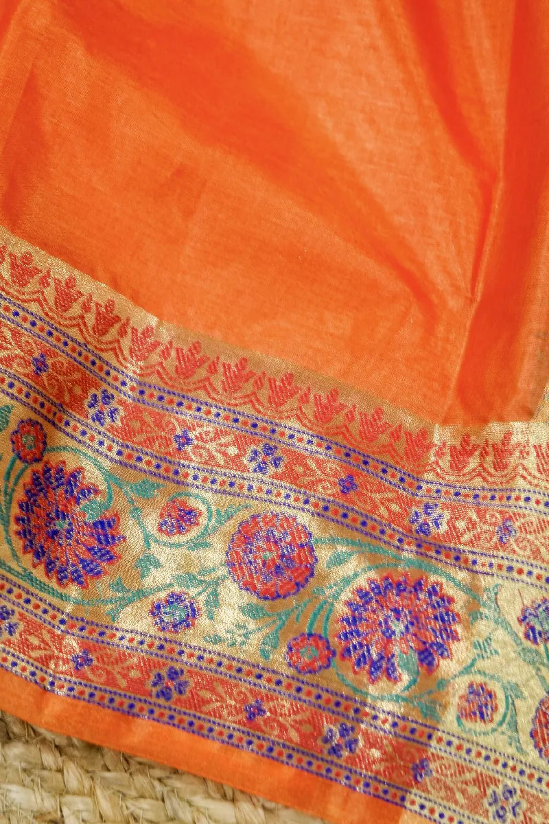 ORANGE COLOR BANARASI TUSSAR SILK SAREE