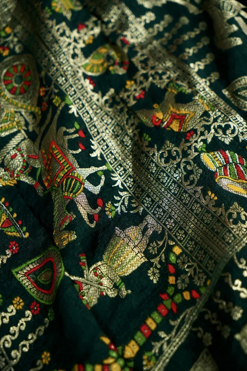 TEAL BLUE COLOR GAJJI SILK BANDHANI SAREE
