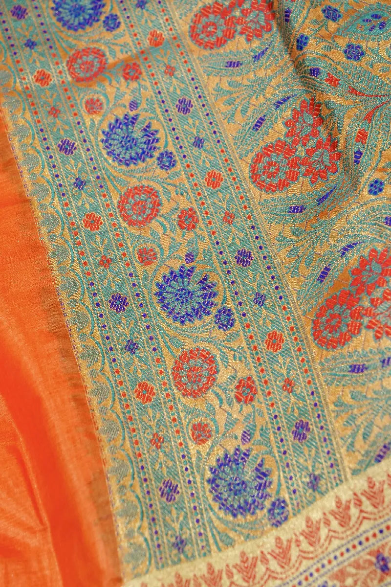 ORANGE COLOR BANARASI TUSSAR SILK SAREE