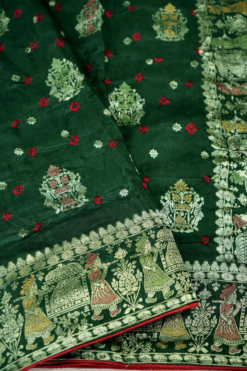 TEAL BLUE COLOR GAJJI SILK BANDHANI SAREE
