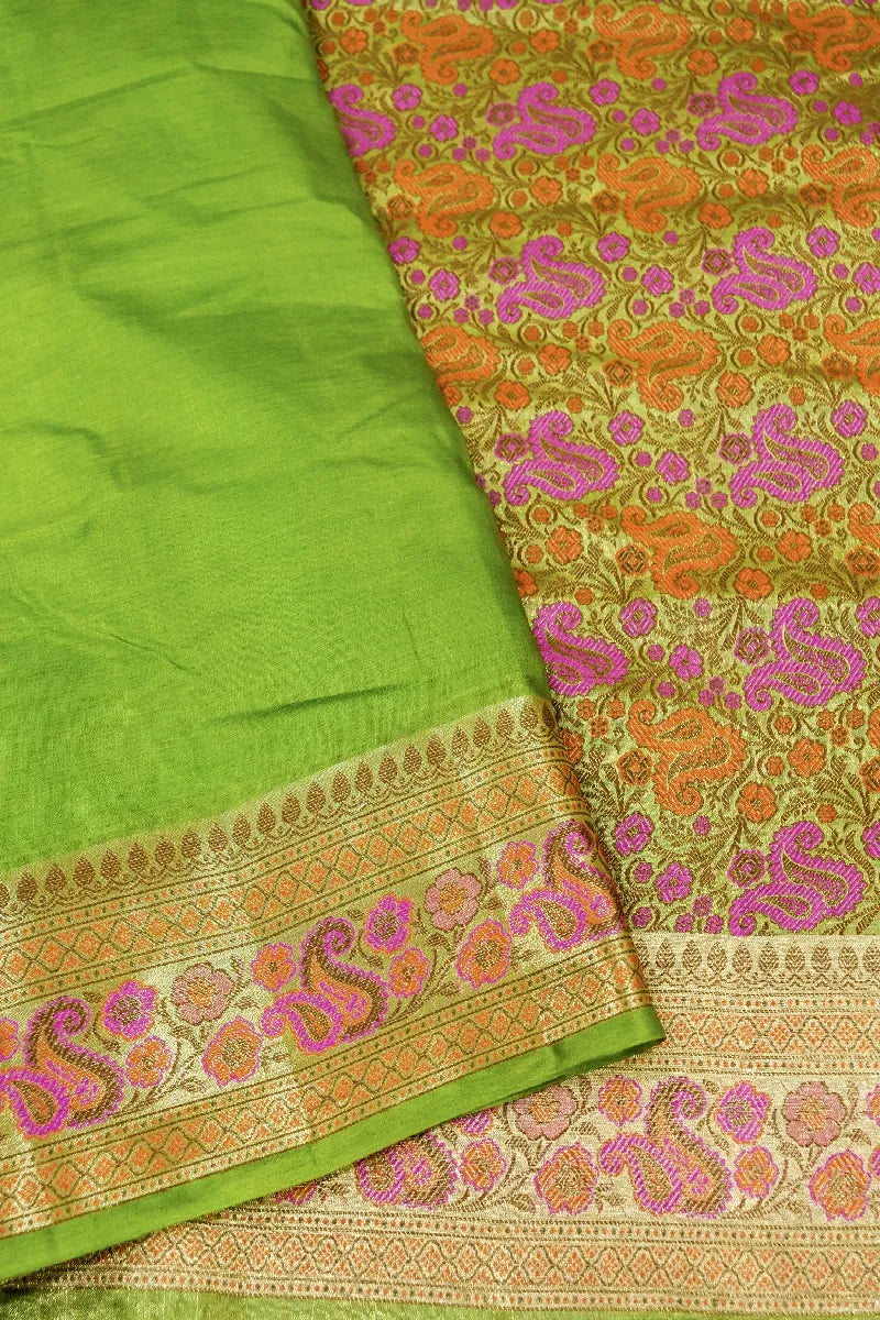 PISTA GREEN COLOR BANARASI TUSSAR SILK SAREE