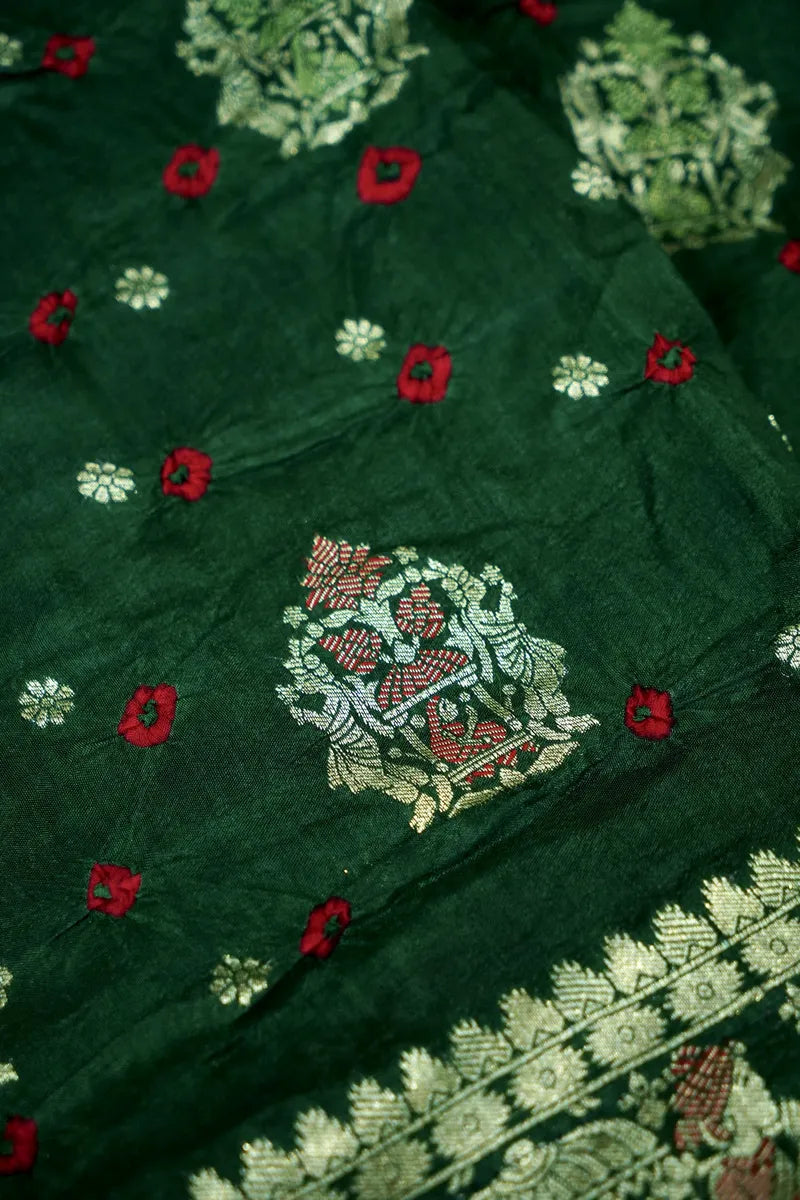 TEAL BLUE COLOR GAJJI SILK BANDHANI SAREE