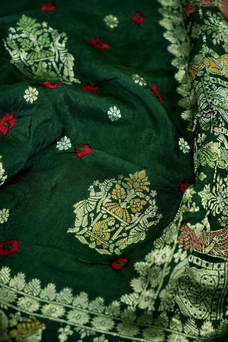 TEAL BLUE COLOR GAJJI SILK BANDHANI SAREE