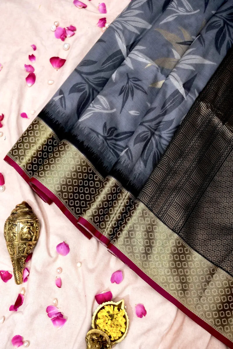 GREY COLOR BANARASI SILK SAREE