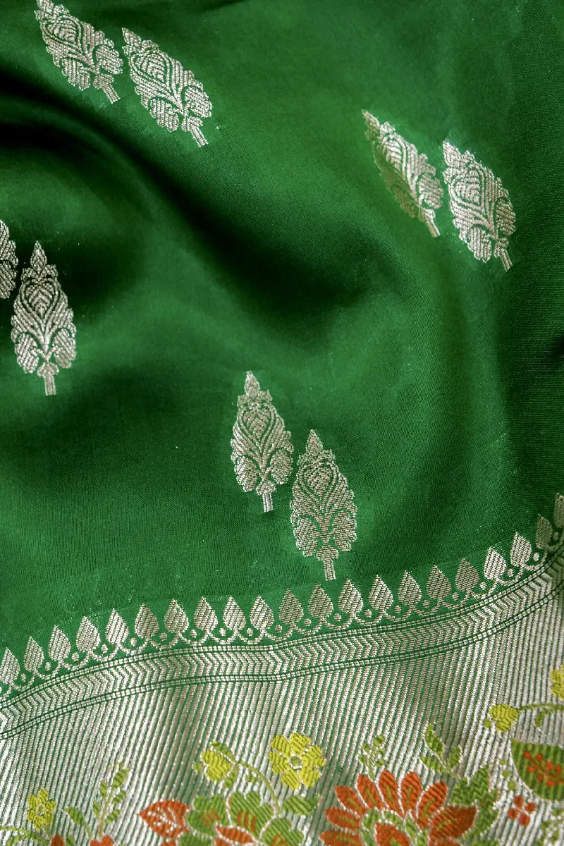 DARK GREEN COLOR PURE DUPIAN SILK SAREE