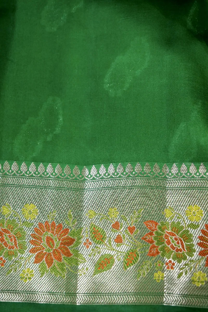 DARK GREEN COLOR PURE DUPIAN SILK SAREE