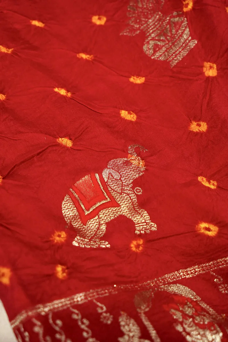 TEAL BLUE COLOR GAJJI SILK BANDHANI SAREE