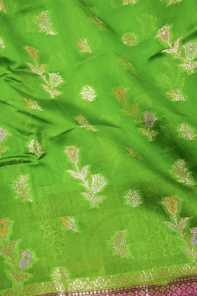 GREEN WITH PINK COLOR PURE DUPIAN SILK SAREE