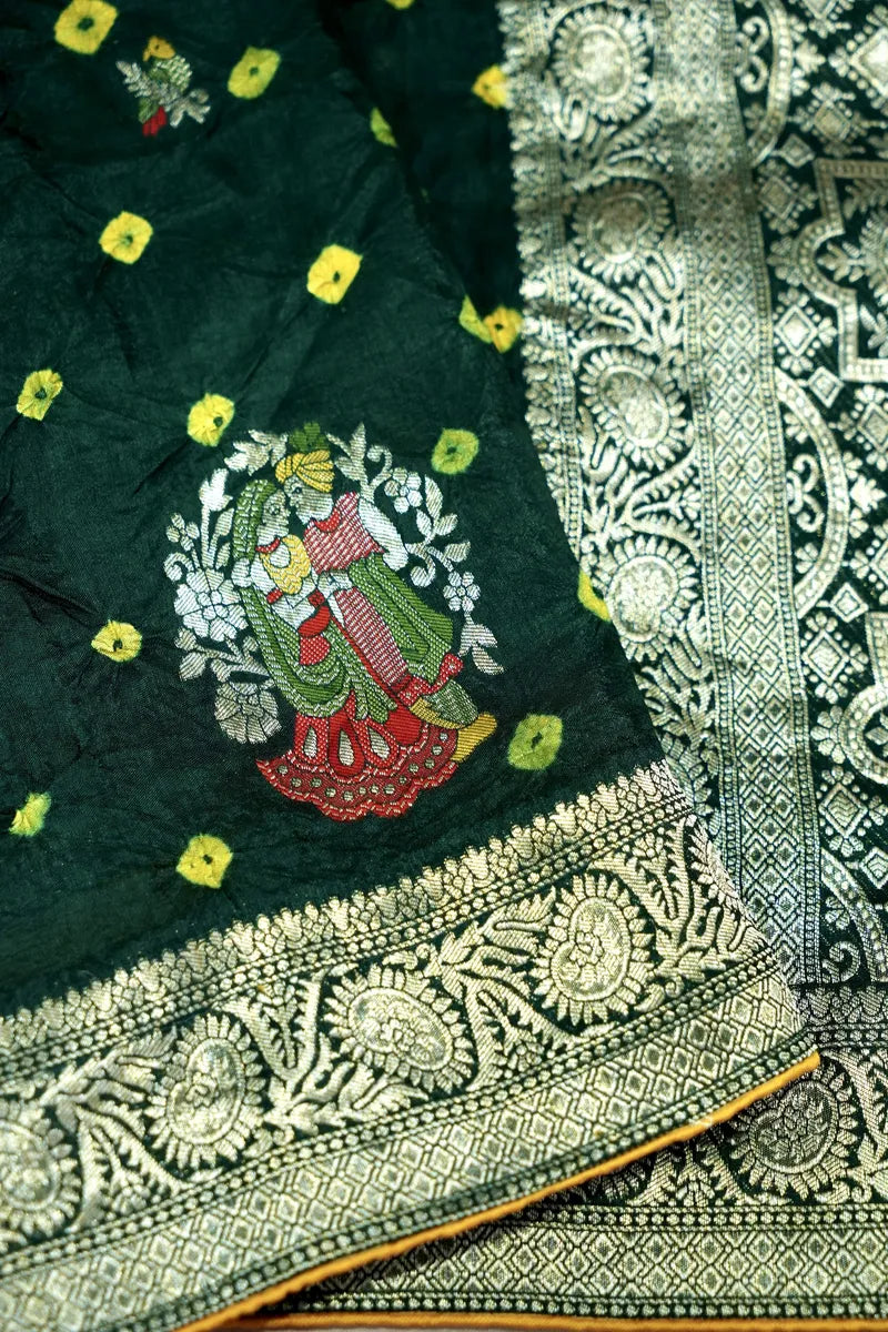 TEAL BLUE COLOR GAJJI SILK BANDHANI SAREE