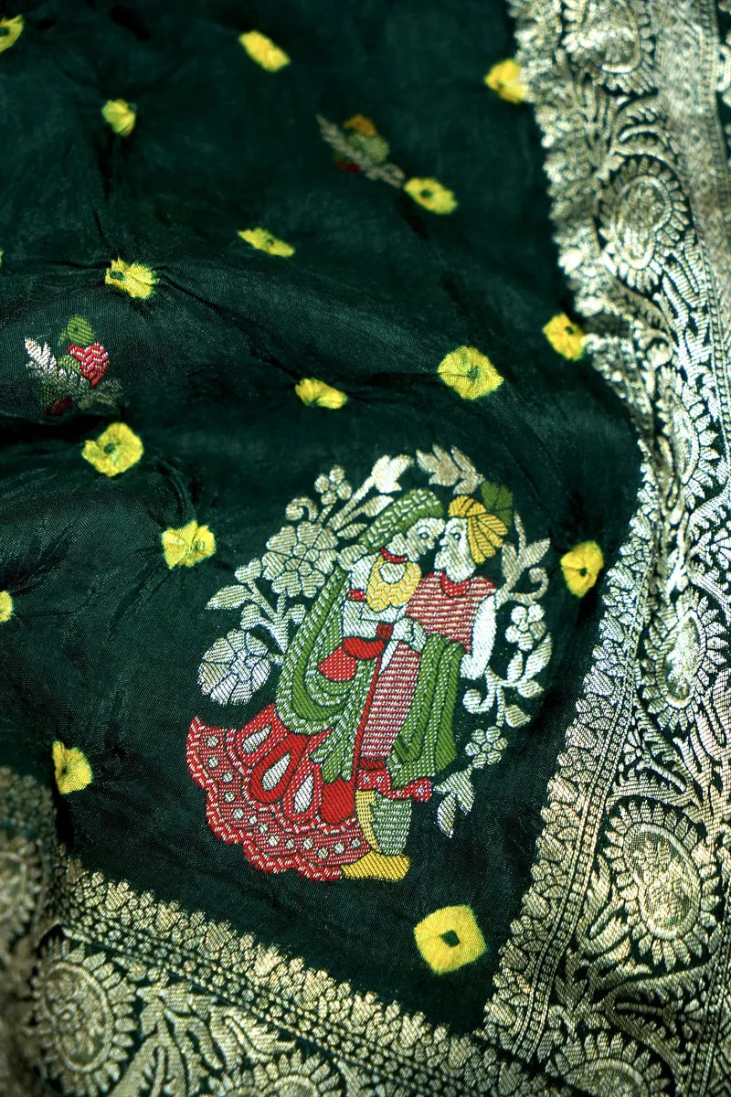 TEAL BLUE COLOR GAJJI SILK BANDHANI SAREE