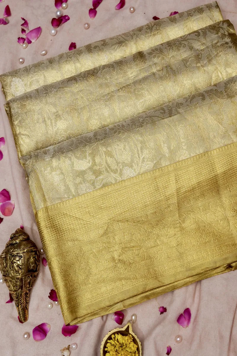 PURE HANDLOOM ZARI GOLDEN COLOR KANCHIPURAM SILK SAREE