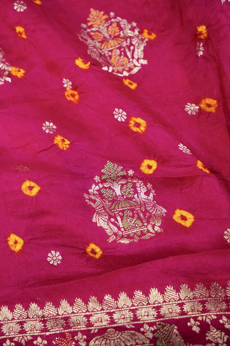 TEAL BLUE COLOR GAJJI SILK BANDHANI SAREE