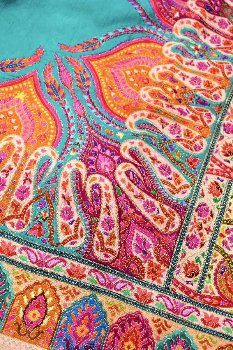 RAMA GREEN COLOR CREPE SILK PASHMINA SAREE