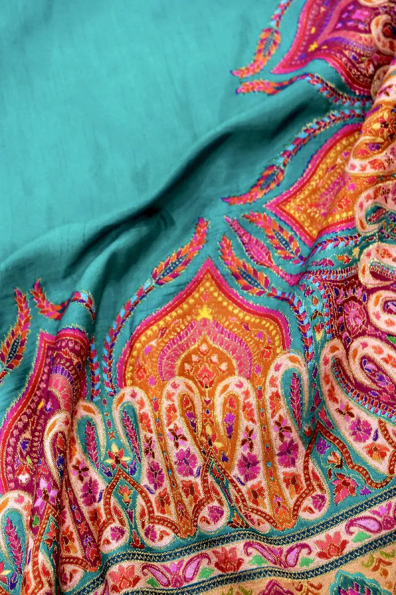 RAMA GREEN COLOR CREPE SILK PASHMINA SAREE