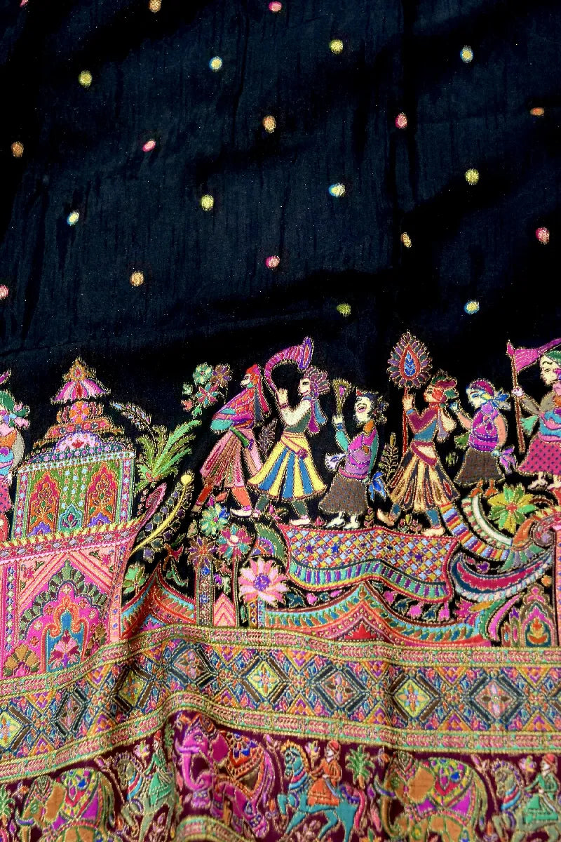 BLACK COLOR CREPE SILK PASHMINA SAREE