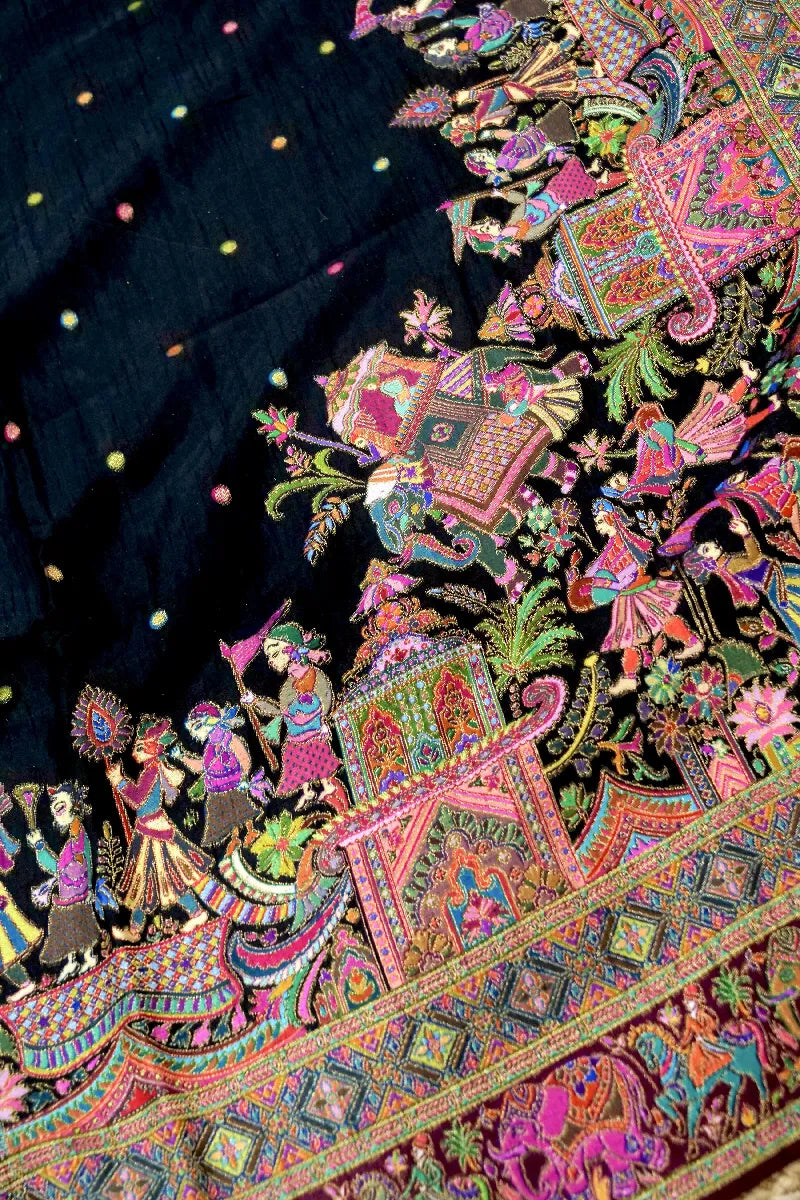 BLACK COLOR CREPE SILK PASHMINA SAREE
